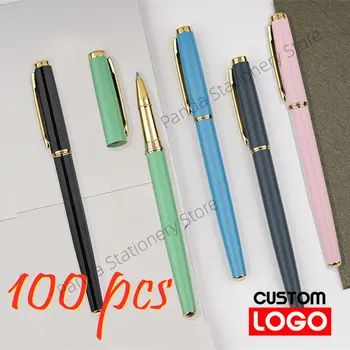 100шт Металлическая Гелевая ручка с настраиваемым логотипом Подарок для мужчин Пользовательское имя Роскошная ручка Премиум-класса Офисная ручка для рекламы Оптом