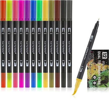 12 Цветов, маркеры для рисования с двойным наконечником, цветные маркеры, тонкая ручка для взрослых, книжка-раскраска для заметок, Поставщик искусства
