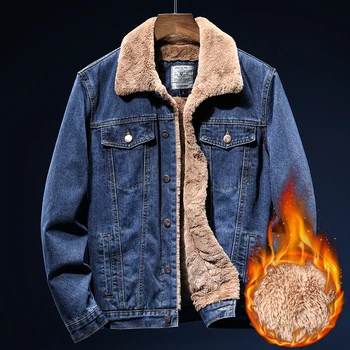 2022 Новая зимняя Мужская теплая джинсовая куртка, Модное повседневное флисовое утепленное джинсовое пальто, мужская высококачественная Брендовая одежда