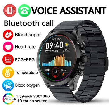 2023 Bluetooth Вызов ЭКГ + PPG Безболезненный Неинвазивный Измеритель уровня глюкозы в крови Смарт-Часы Для Мужчин, Упражнения Для Здоровья, Смарт-Часы, Измеритель уровня глюкозы в крови