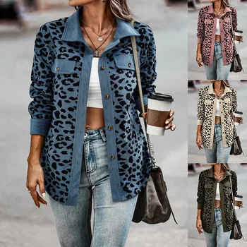 2023 Осенне-зимние модные женские куртки с леопардовым принтом, куртка на пуговицах с длинным рукавом, женские пальто