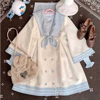 2023 Японская Девушка, Милое Шерстяное пальто в стиле Пэчворк, Милая Шерстяная куртка, Зимняя женская Кашемировая