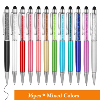 36 шт./лот Bling 2 в 1 Красочный Кристалл Емкостный Сенсорный Стилус Шариковая ручка Для iPad Для iPhone Для Samsung Для телефона Android