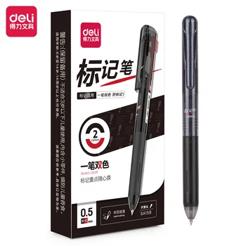 3шт DELI SA158 Двухцветная Нейтральная Ручка 0,5 мм Гелевая Ручка Черные Красные Чернила Школьные Канцелярские Принадлежности