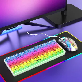 61 Клавиша Проводная игровая клавиатура Программируемая Мышь Комбо Полностью Прозрачная RGB Подсветка USB Клавиатура Мыши Комплект для настольного ноутбука
