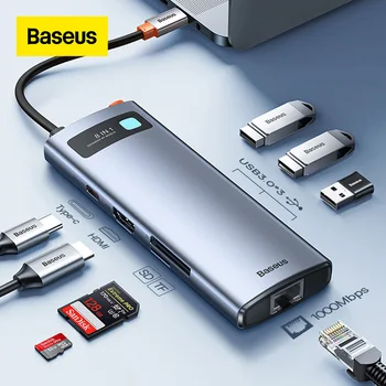 Baseus USB C КОНЦЕНТРАТОР Type C с HDMI-совместимым адаптером USB 3.0 Многофункциональная док-станция для MacBook Air M1 M2 USB-разветвитель