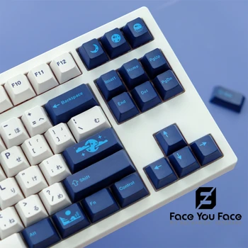 GMK 129 Клавиш Сине-Белый Вишневый Профиль PBT Keycaps для Механической клавиатуры Blue Moon Theme Dye Сублимационный Игровой Keycap на Заказ