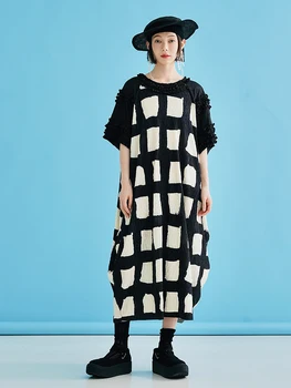 imakokoni оригинальные летние платья в черно-белую клетку, измятые тяжелой промышленностью, для женской одежды, модное длинное платье 223692