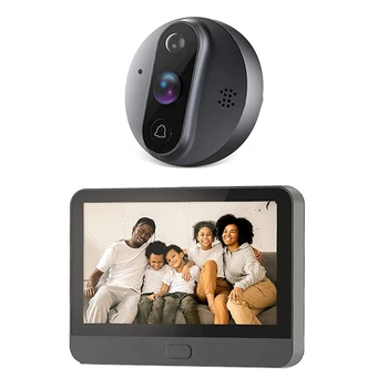 Smart Tuya 1080P Wifi Дверной звонок, камера-глазок, Пластик, 5000 мАч, аудио, 4,3-дюймовый инфракрасный PIR FHD Для Alexa Google