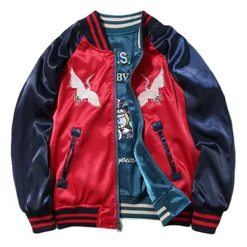 Sukajan атласная бейсбольная куртка-бомбер, мужская куртка с вышивкой Йокосука, двустороннее пальто, Университетский мужской бренд, уличная одежда, Весна 2023
