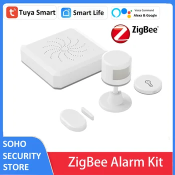 Tuya Zigbee Alarm Kit Умный Дом PIR Детектор Датчик Двери Датчик Температуры Влажности ZigBee Домашняя Охранная Сигнализация