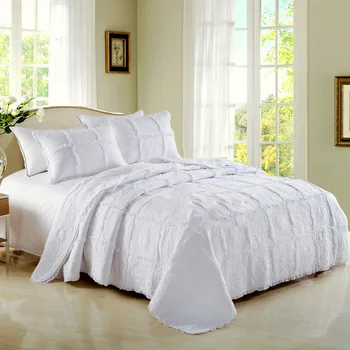 Белый Хлопчатобумажный Комплект Стеганых Одеял 3 шт., Покрывало на Кровать, Вышитое Одеяло размера 