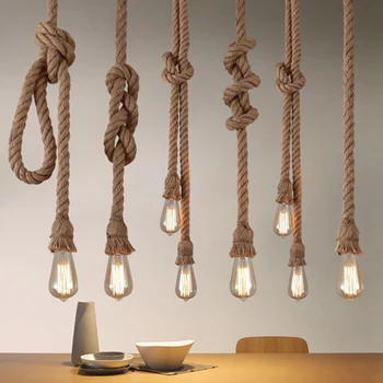 Винтажный подвесной светильник из пеньковой веревки LED E27 с основанием в стиле Лофт, творческая личность, промышленная люстра для освещения ресторана, кофейни