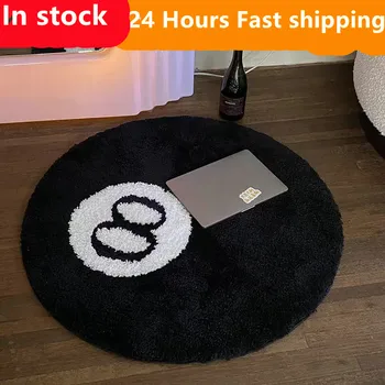 Высококачественный имитирующий бильярд коврик с 8 шариками, круглый мягкий коврик для стула, противоскользящий коврик для ванной, детская спальня, черный ковер 2022