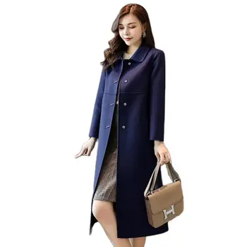 Двустороннее кашемировое Женское Шерстяное пальто средней длины выше колена, Новая корейская версия, Шерстяное пальто большого размера Высокого качества, Темпераментное