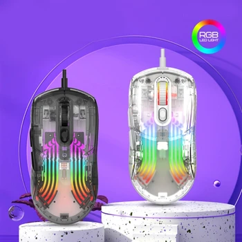Игровая мышь XYH10 с Прозрачным RGB Ослепительным светом 1200-7200 точек на дюйм, 6-ступенчатая Регулируемая Проводная мышь с отключением звука для девочек в подарок