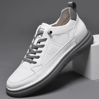 Итальянская высококачественная Мужская кожаная повседневная обувь белого цвета, увеличивающая рост, Простые черные кроссовки, Дышащие кроссовки, роскошная обувь
