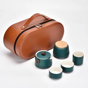 Керамический черный Керамический Портативный дорожный чайный набор, один чайник, дорожная сумка для чайных банок на три чашки