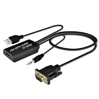 Конвертер, совместимый с VGA-разъемом HDMI, адаптер с аудиокабелем 1080P, адаптер VGA HD DC 5V 1A для HDTV ПК, ноутбука, телевизора