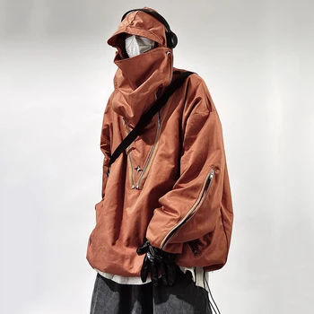 Модные Куртки Techwear, пальто-карго с капюшоном, пуловер с карманами на молнии, Мужская куртка в стиле хип-хоп Harajuku, Уличная мужская куртка Оверсайз