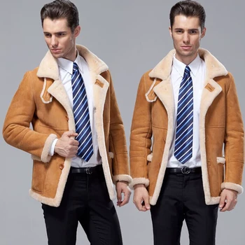 Мужская Куртка из Овчины B3, Пальто, Мужская Длинная Куртка-ветровка, Мужская Зимняя Теплая Куртка
