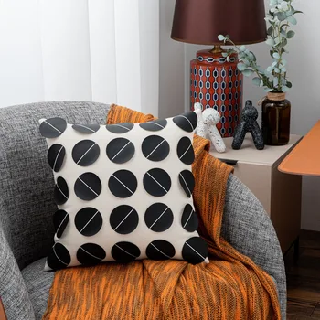 Наволочка в стиле Ins, современная легкая роскошная черно-белая кожаная строчка, диван для гостиной, прикроватный декор для спальни, чехол для подушки