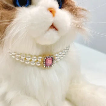 Ожерелье для собак с жемчугом и бриллиантами, ювелирный ошейник для принцессы и котенка, Регулируемые Блестящие стразы, украшающие Ошейник для собаки, ожерелье для кошки