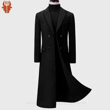 Осенне-зимнее брендовое длинное шерстяное пальто выше колена 2022, Роскошное высококачественное толстое теплое мужское тонкое пальто для делового джентльмена