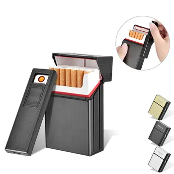 Открытый Ветрозащитный Держатель Ciagrette Box со Съемной Электронной Зажигалкой USB Беспламенный Табак EDC Портсигар Инструменты для Зажигалки