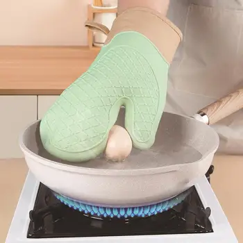 Перчатки для духовки Силиконовые прихватки премиум-класса с толстой хлопчатобумажной подкладкой, термостойкие перчатки против ожогов для кухонной выпечки
