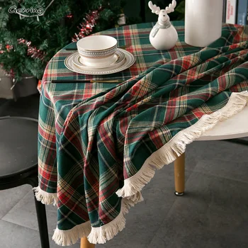 Рождественский кофейный столик с Сельдью, Окрашенная Пряжей Клетчатая Праздничная Свадебная Скатерть в стиле Деко, Американская Круглая Скатерть с кисточками для вечеринки