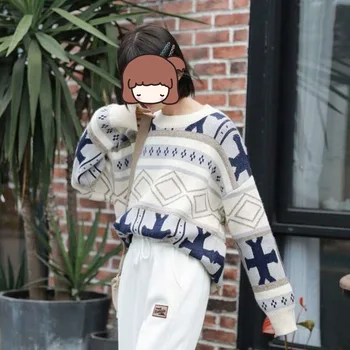 Свободный свитер в гонконгском стиле, Новый пуловер в мелкую милую полоску, свитер для женщин