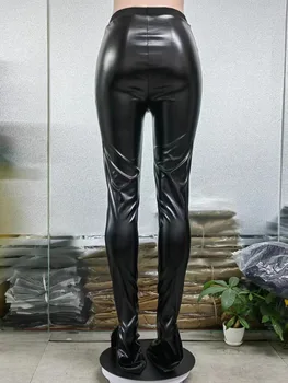 Сексуальные облегающие облегающие леггинсы с разрезом, Женские брюки 2023, эластичные леггинсы из искусственной кожи с высокой талией, Черные осенне-зимние новые модные