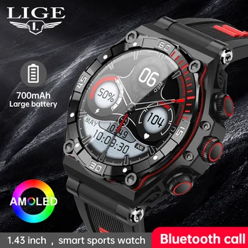 Смарт-часы LIGE AMOLED HD экран Двойной вызов Bluetooth Мужчины Большая батарея емкостью 700 мАч Спортивный фитнес-трекер IP68 Водонепроницаемые умные часы