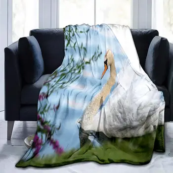 Фланелевое одеяло с лебедем, Одеяло с рисунком диких животных, Размер King Queen, Легкое Теплое Супер Мягкое одеяло для дивана-кровати