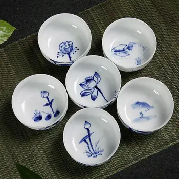 Цзиндэчжэнь, сине-белая фарфоровая чашка, ручная роспись, набор чайных чашек, Чайный набор оптом, современный